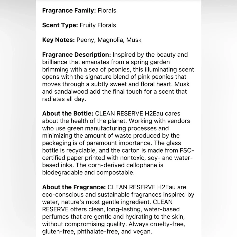 NEW Clean Reserve H2eau-  Brilliant Peony 1.7oz - Picture 6 of 6